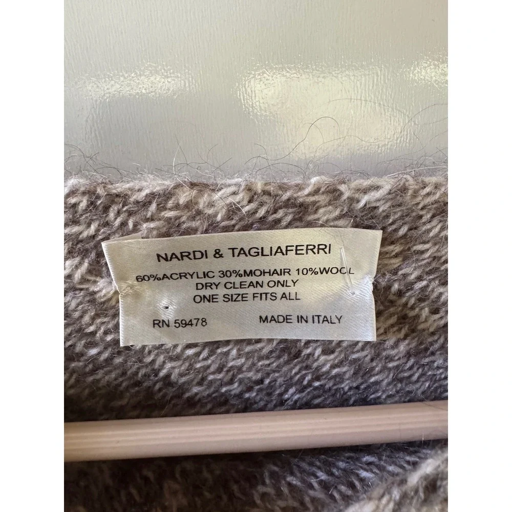 Nardi & Tagliaferri Italy Mohair Wool Leopard Print Knit Poncho Tan Brown OSFA